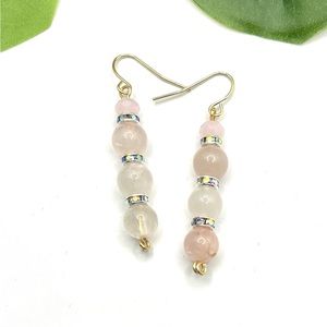 Rose Quartz & Crystal Beaded long Earrings